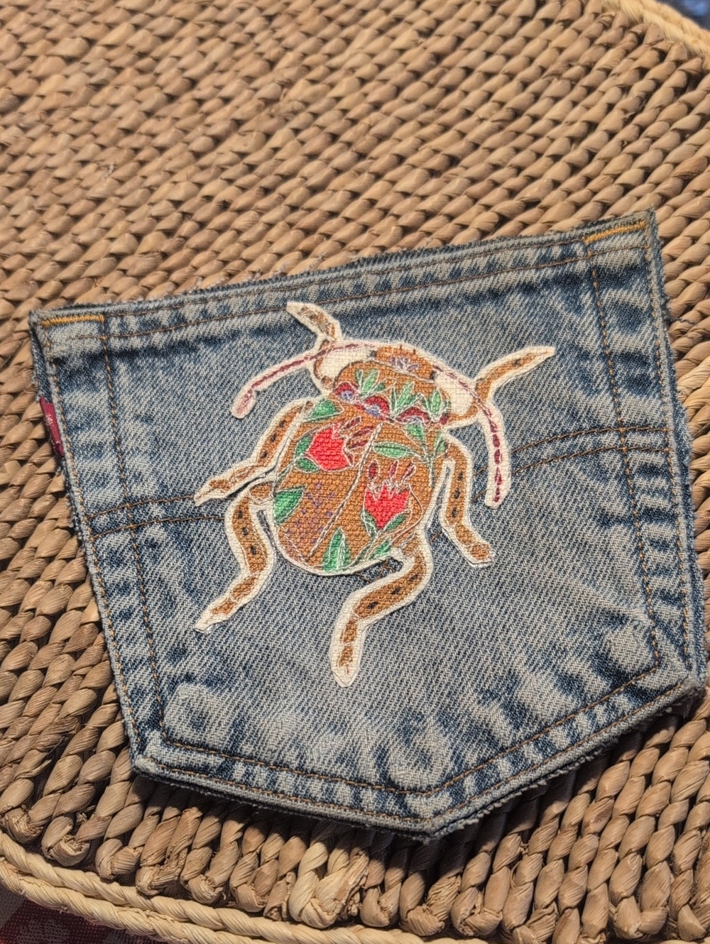 Hand Crafted Authentic Vintage Levi's Red Tag Denim Pocket With Beetle Bug Patch